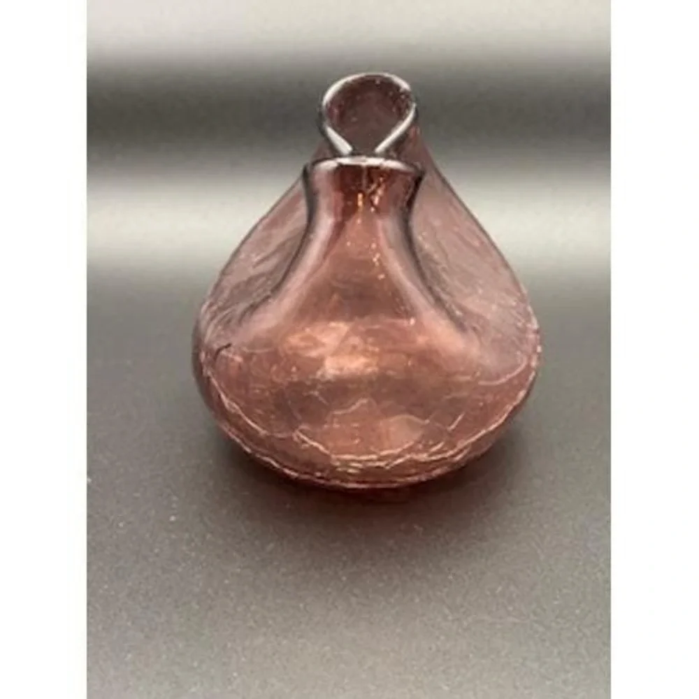 Vintage Blenko Amethyst Art Glass Vase Crackle MCM Hand Blown‎ Decor